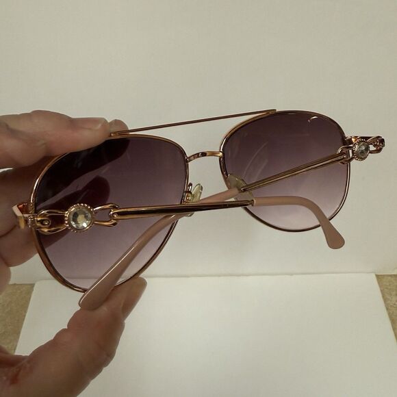 Judith Leiber Aviator Sunglasses Rose Gold Pink Gradient Crystal Accent JL main image 13